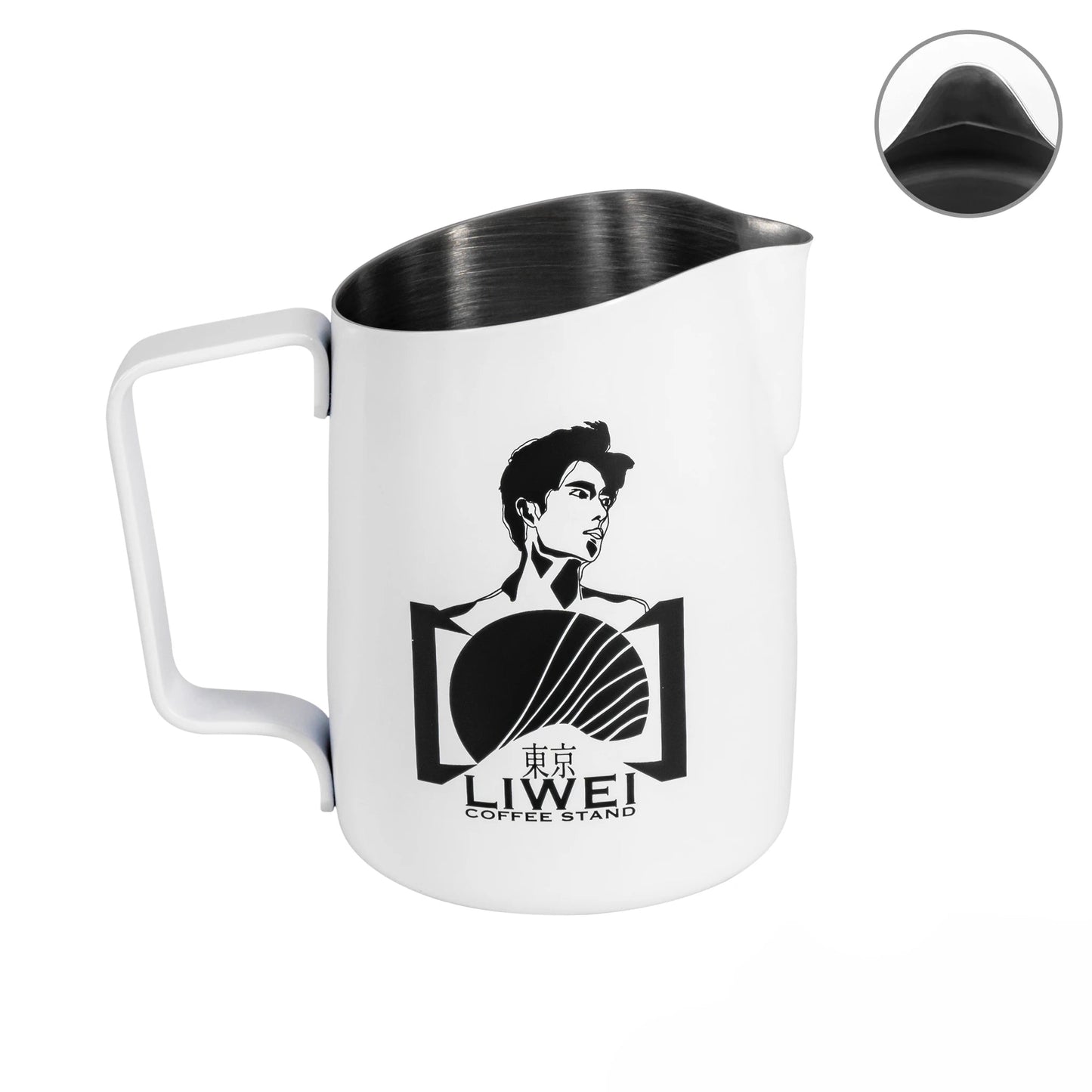 450mL White Latte Art Milk Jug - #06 Round Spout (LIWEI)