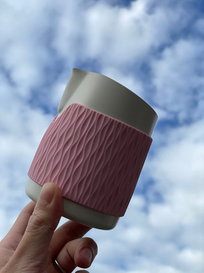 450mL Matt White Handleless Latte Art Jug With Pink Sleeves - #06 Round