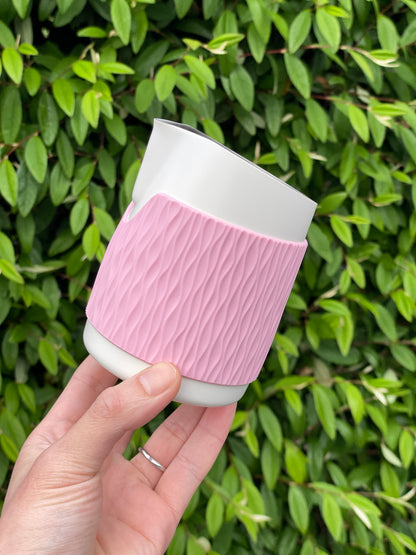 450mL Matt White Handleless Latte Art Jug With Pink Sleeves - #06 Round